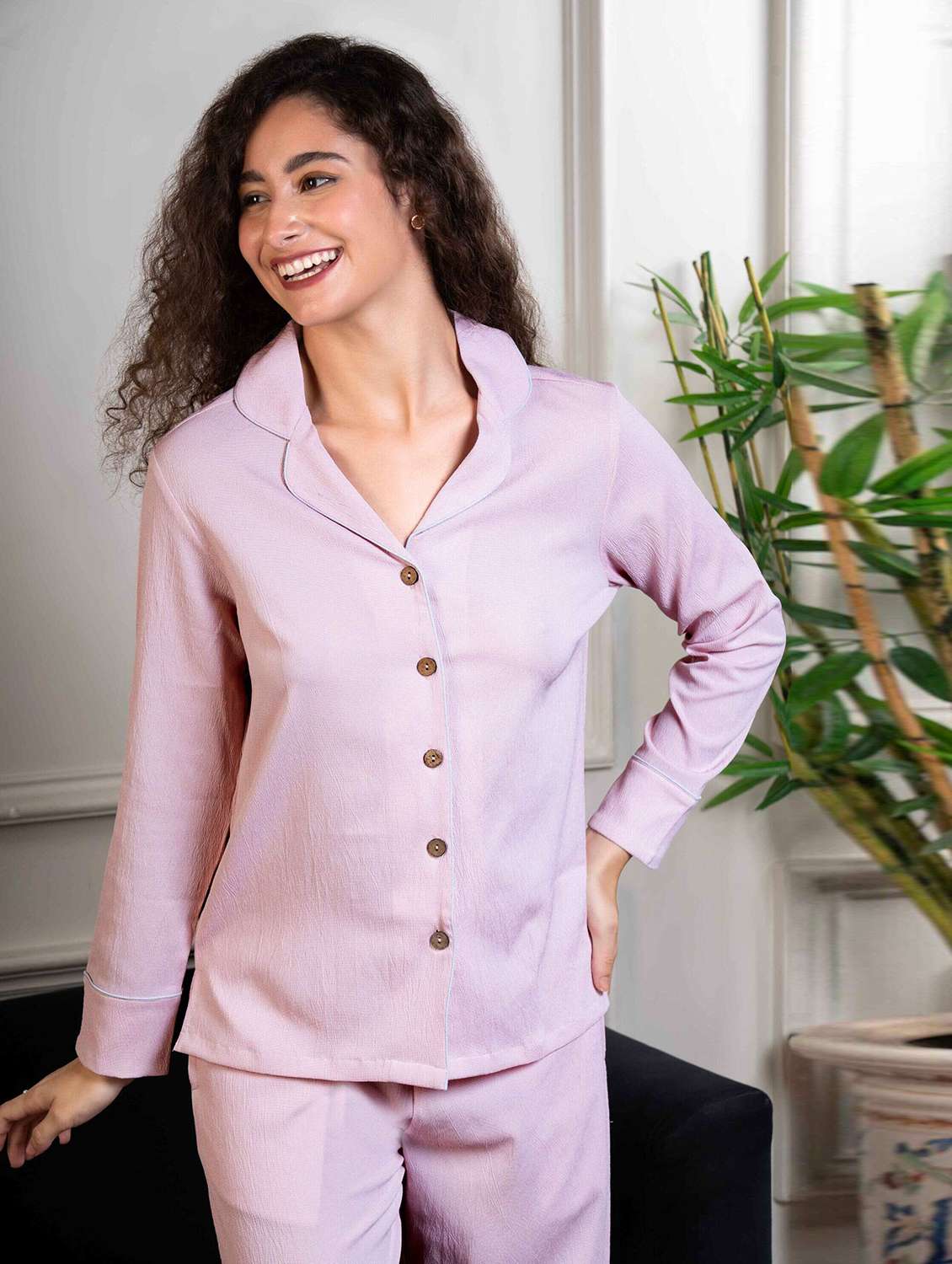 women solid nightwear pyjama set - 22220371 -  Standard Image - 4
