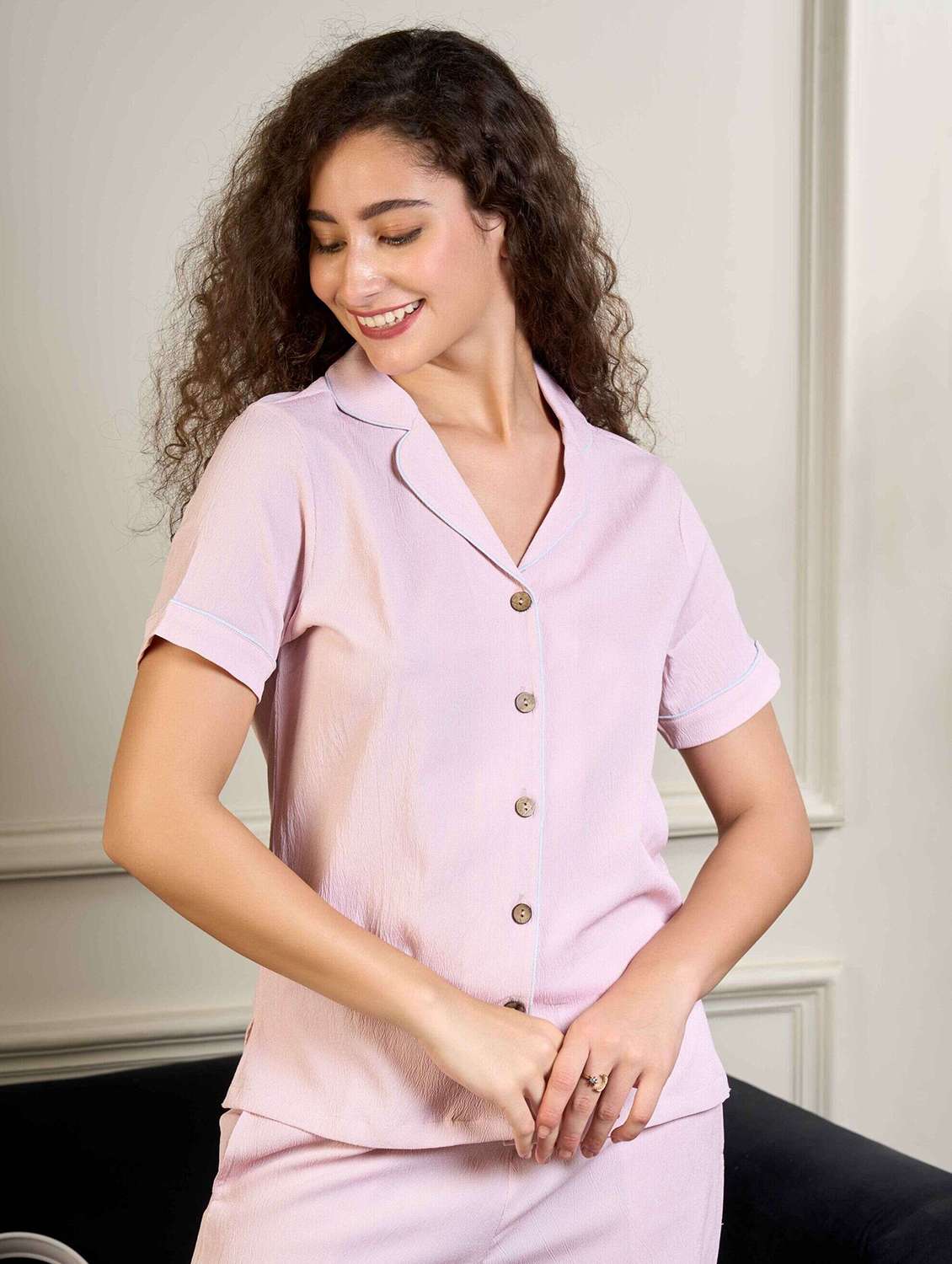 women solid nightwear pyjama set - 22220372 -  Standard Image - 4