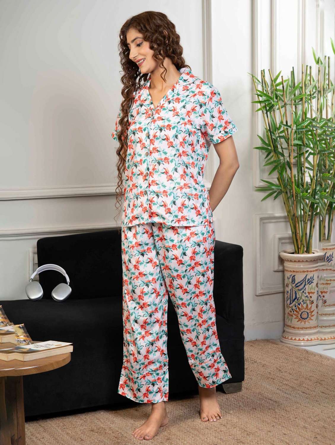 women printed nightwear pyjama set - 22220379 -  Standard Image - 1