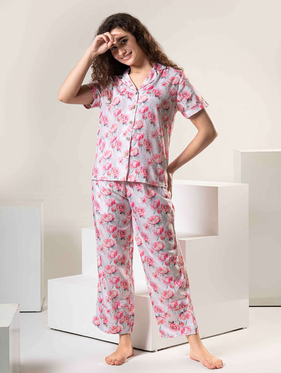 women printed nightwear pyjama set - 22220380 -  Standard Image - 1