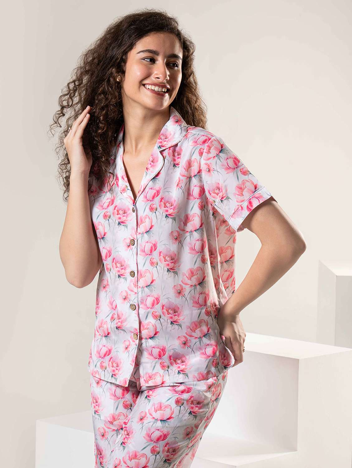 women printed nightwear pyjama set - 22220380 -  Standard Image - 4