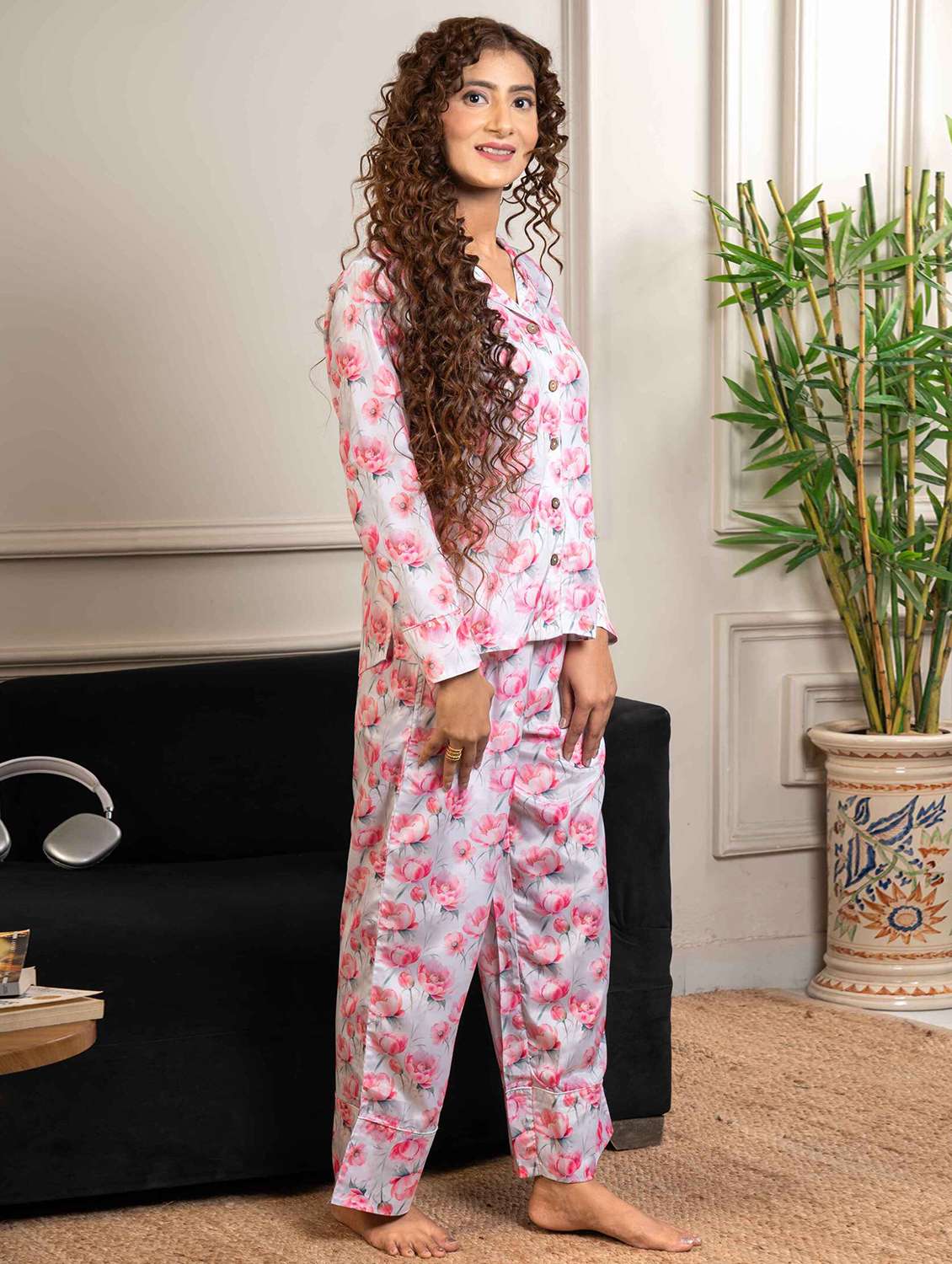 women printed nightwear pyjama set - 22220382 -  Standard Image - 1