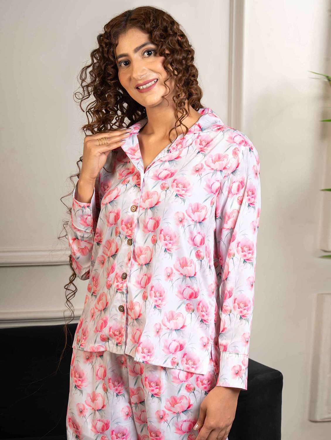 women printed nightwear pyjama set - 22220382 -  Standard Image - 4
