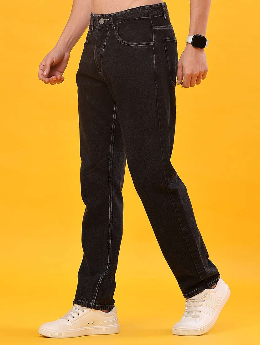 men plain mid rise full length straight fit jeans - 22220384 -  Standard Image - 1