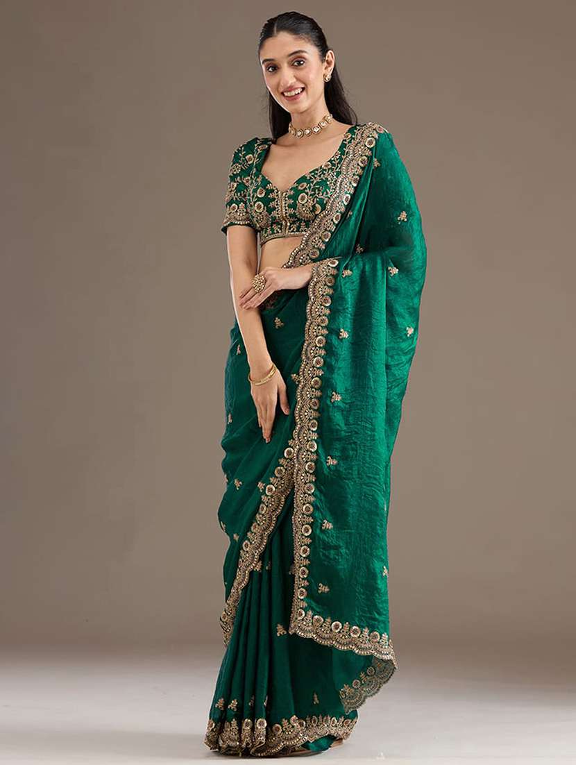 women solid with work embroidered saree with blouse - 22220386 -  Standard Image - 1