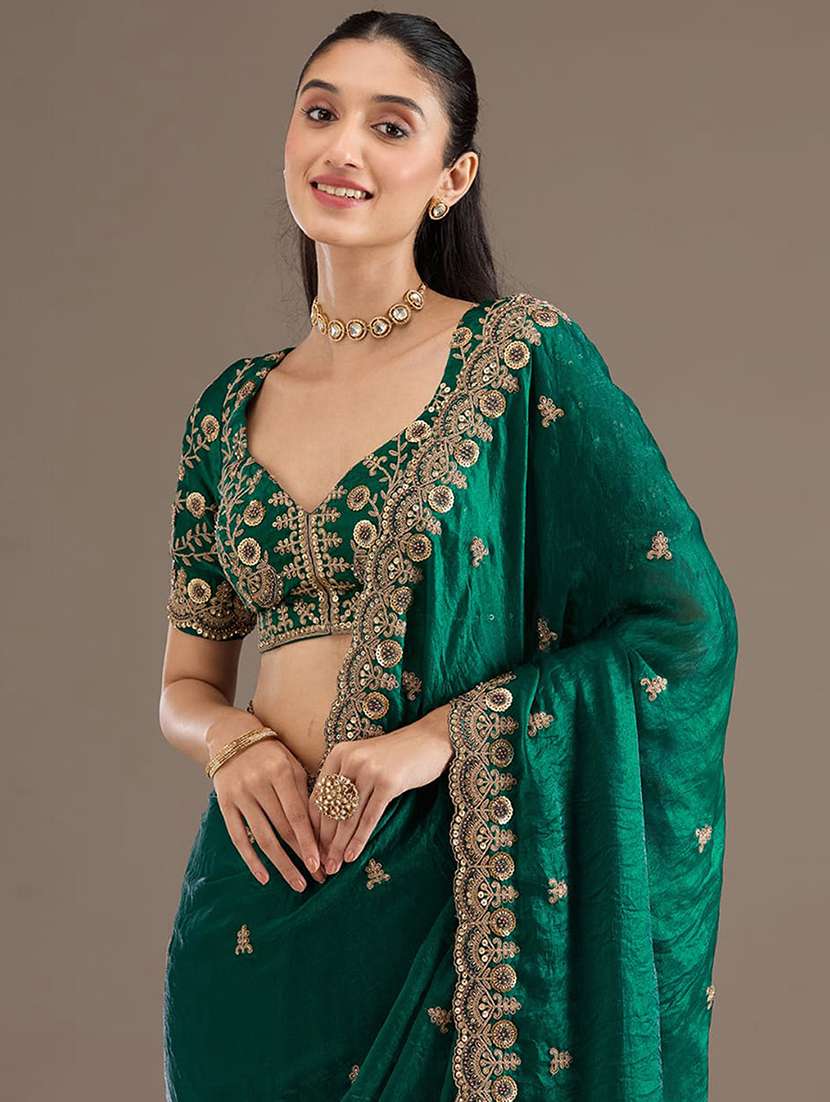 women solid with work embroidered saree with blouse - 22220386 -  Standard Image - 1