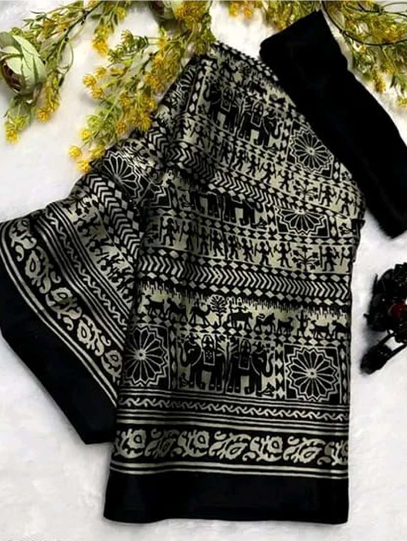 women warli printed saree with blouse - 22220388 -  Standard Image - 1