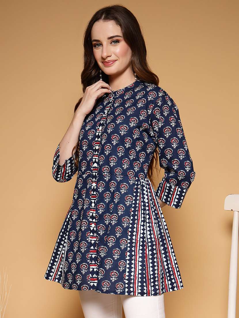 women printed three quarter sleeve a-line kurti - 22222896 -  Standard Image - 1