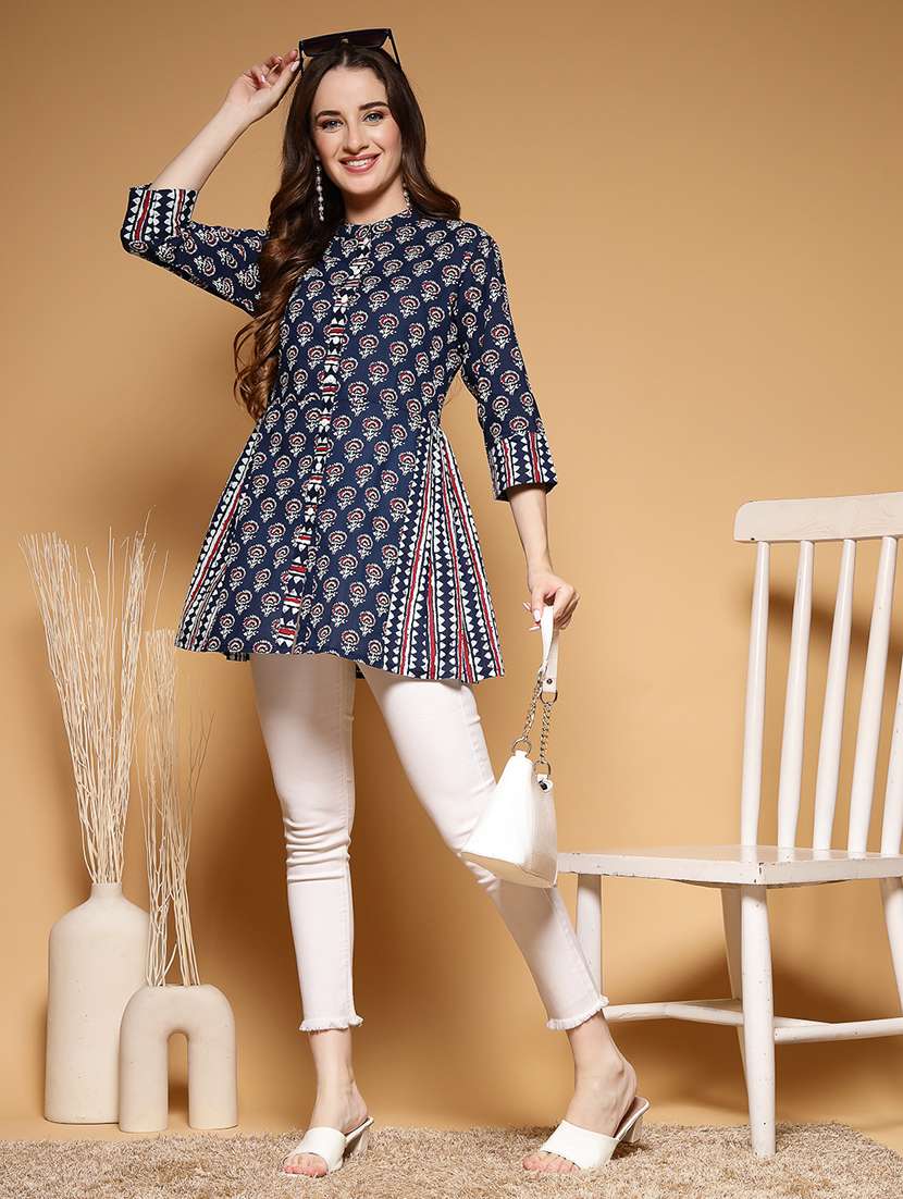 women printed three quarter sleeve a-line kurti - 22222896 -  Standard Image - 4