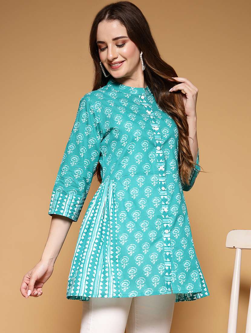 women printed three quarter sleeve a-line kurti - 22222897 -  Standard Image - 1