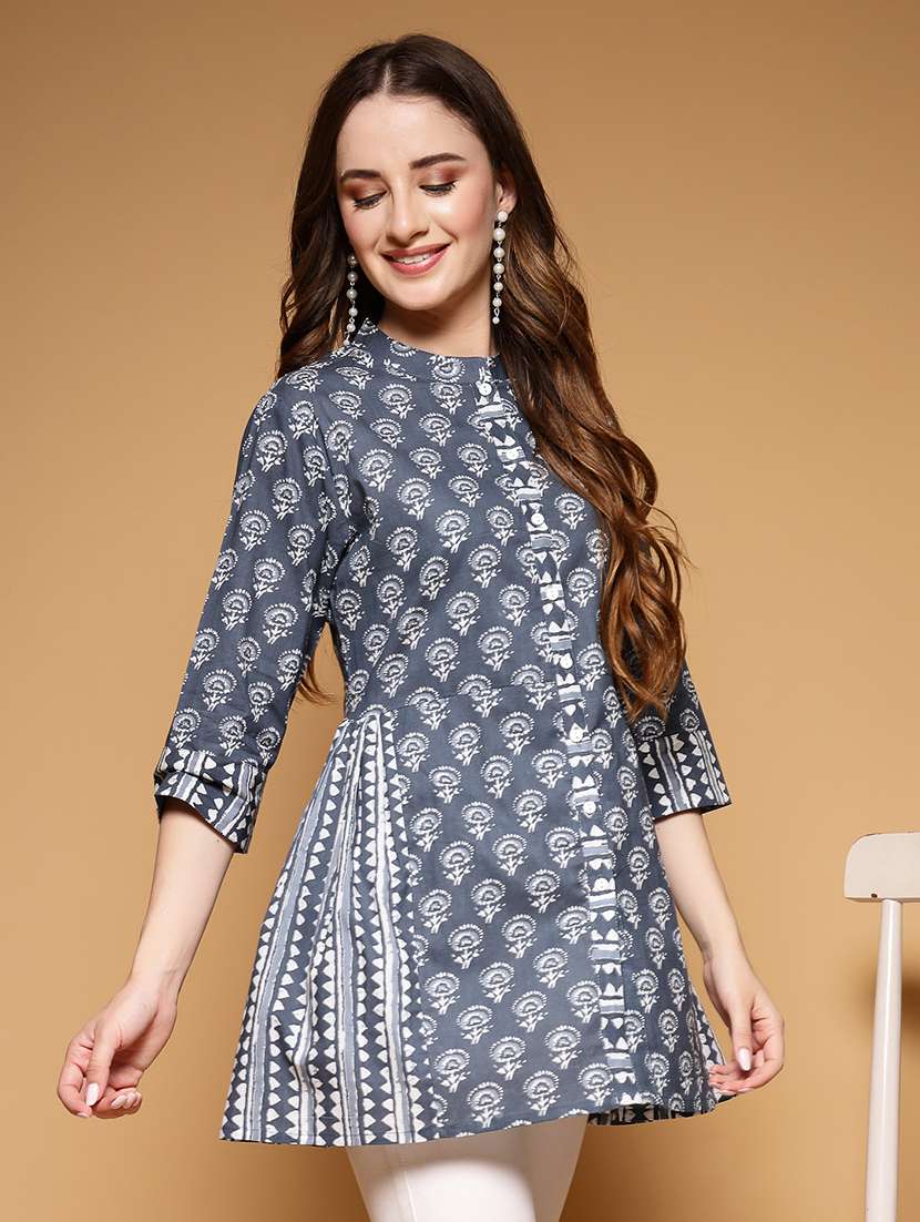 women printed three quarter sleeve a-line kurti - 22222898 -  Standard Image - 1