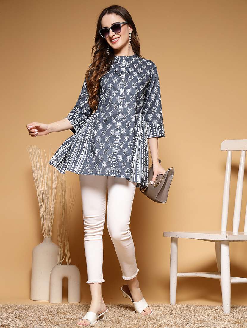 women printed three quarter sleeve a-line kurti - 22222898 -  Standard Image - 4