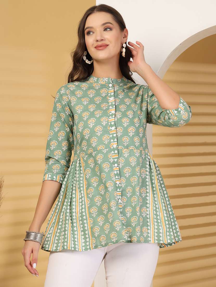 women printed three quarter sleeve a-line kurti - 22222900 -  Standard Image - 1