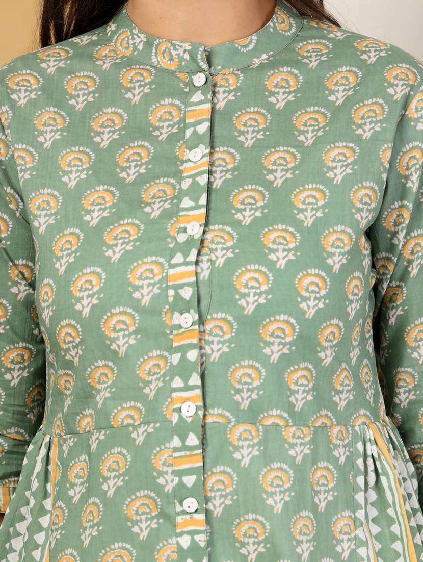 women printed three quarter sleeve a-line kurti - 22222900 -  Standard Image - 4