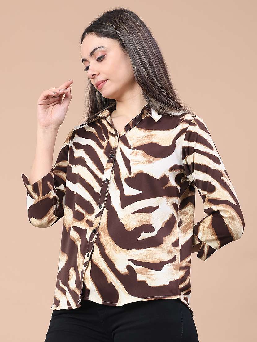 women animal print collared neck top  - 22222989 -  Standard Image - 1