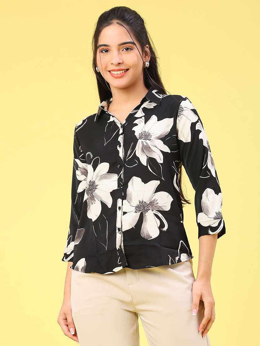 Women Floral Collared Neck Top - 22222990 -  Standard Image - 1
