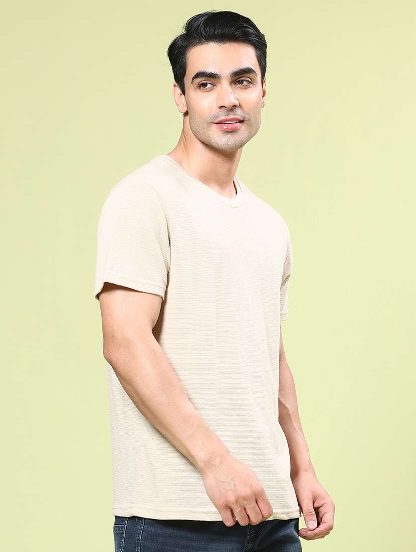 men beige cotton blend plain t-shirt - 22223007 -  Standard Image - 1