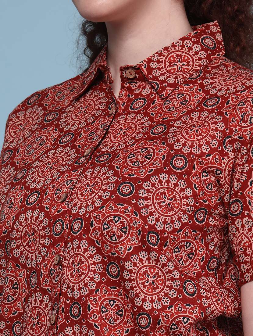 Women Red Cotton Regular Shirt - 22223013 -  Standard Image - 1