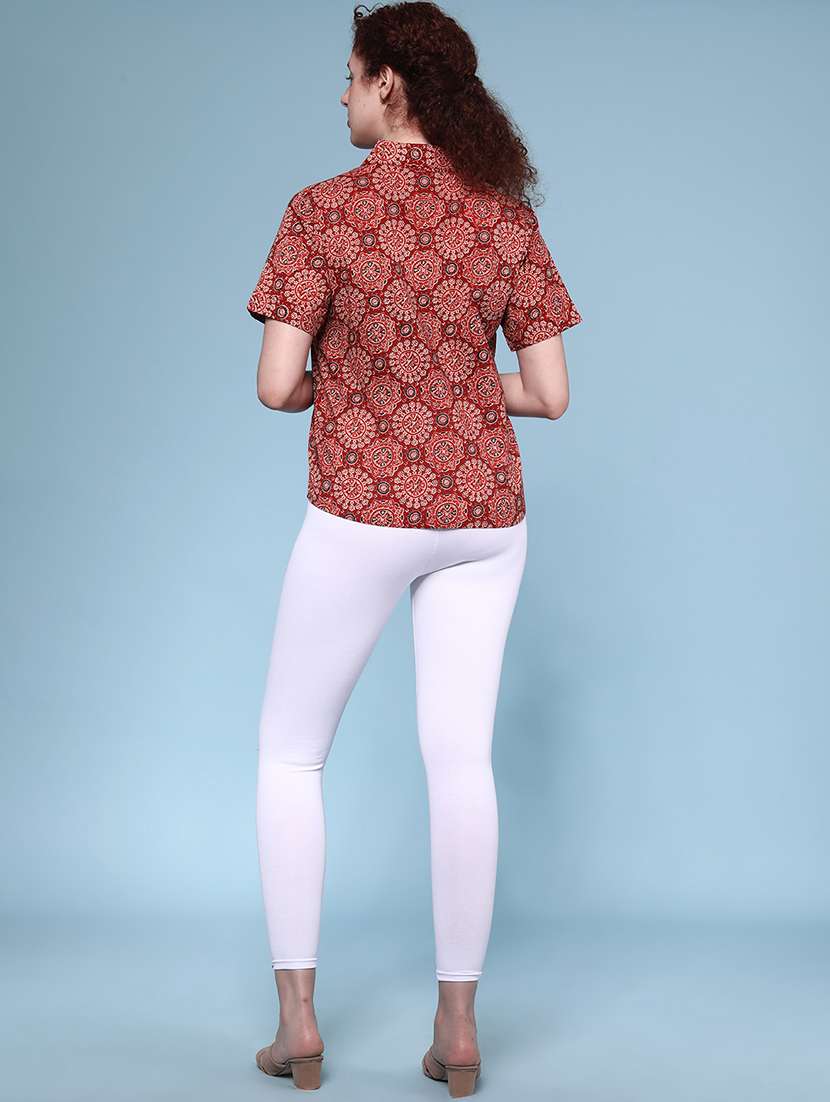Women Red Cotton Regular Shirt - 22223013 -  Standard Image - 4