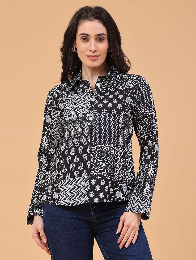 women black rayon regular shirt - 22223045 -  Standard Image - 1