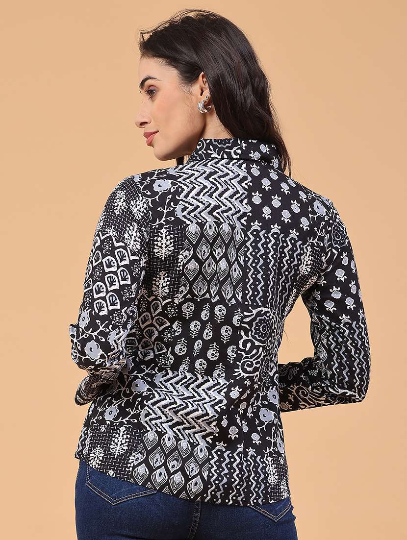women black rayon regular shirt - 22223045 -  Standard Image - 4
