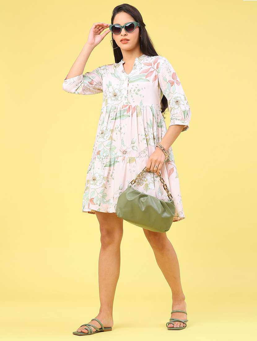 women floral print mandarin collar tiered dress - 22223046 -  Standard Image - 4