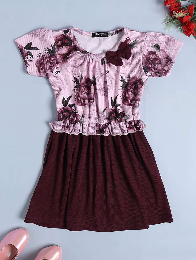 maroon cotton fit & flare dress - 22223049 -  Standard Image - 1