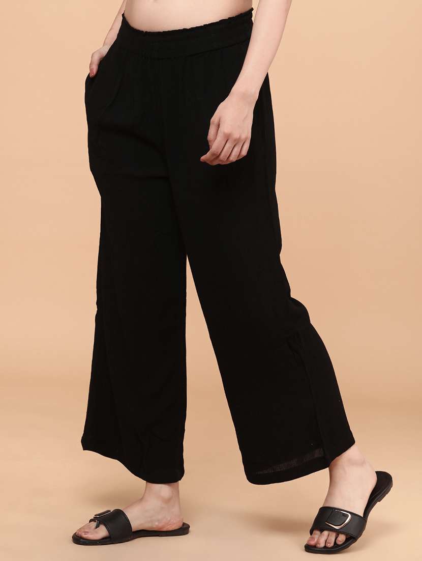 Women Black Cotton Flared Palazzo - 22223097 -  Standard Image - 1