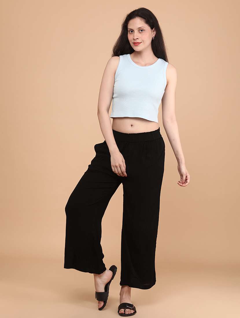 Women Black Cotton Flared Palazzo - 22223097 -  Standard Image - 4