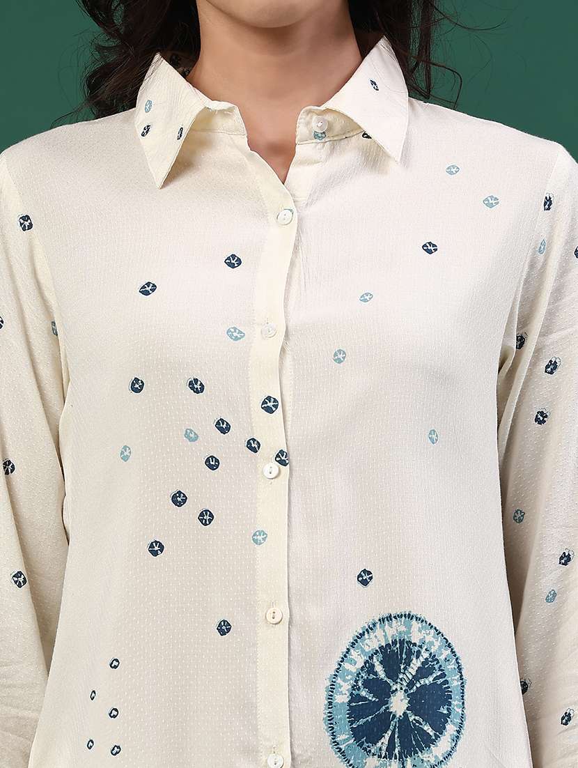 women printed three quarter sleeve shirt & trouser co-ord set - 22223104 -  Standard Image - 1