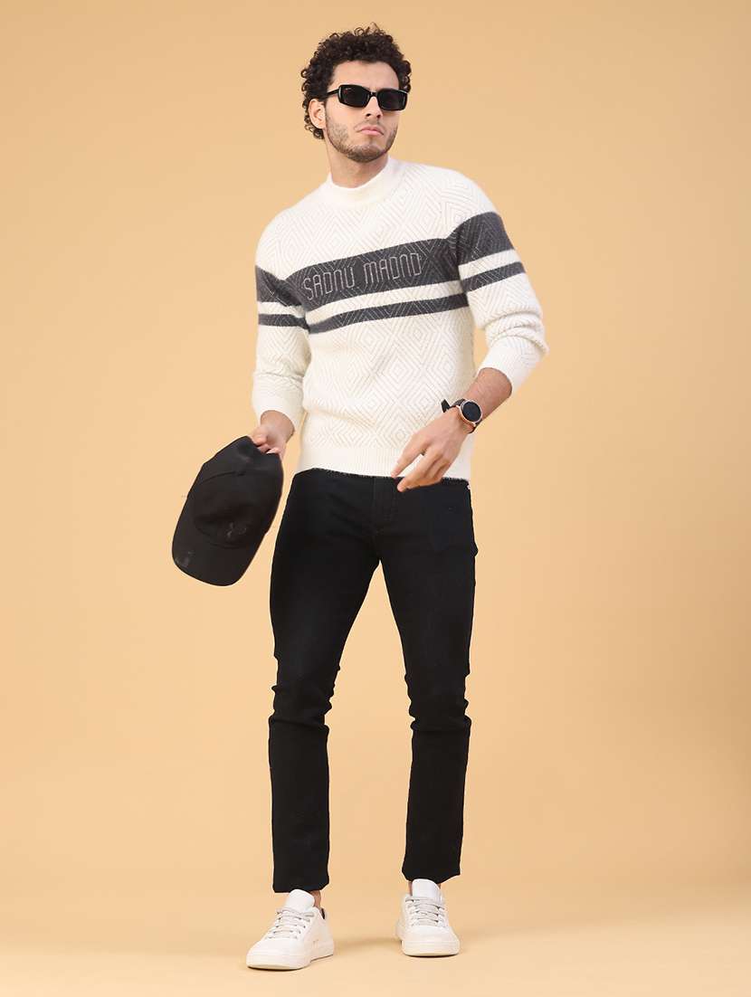 men self design long sleeve regular fit pullover  - 22223105 -  Standard Image - 4