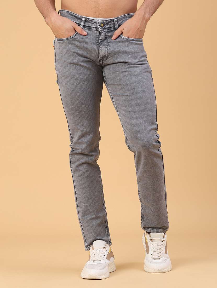 men plain mid rise full length slim fit jeans