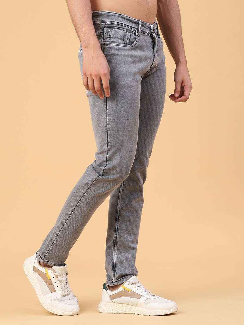 men plain mid rise full length slim fit jeans - 22223131 -  Standard Image - 1