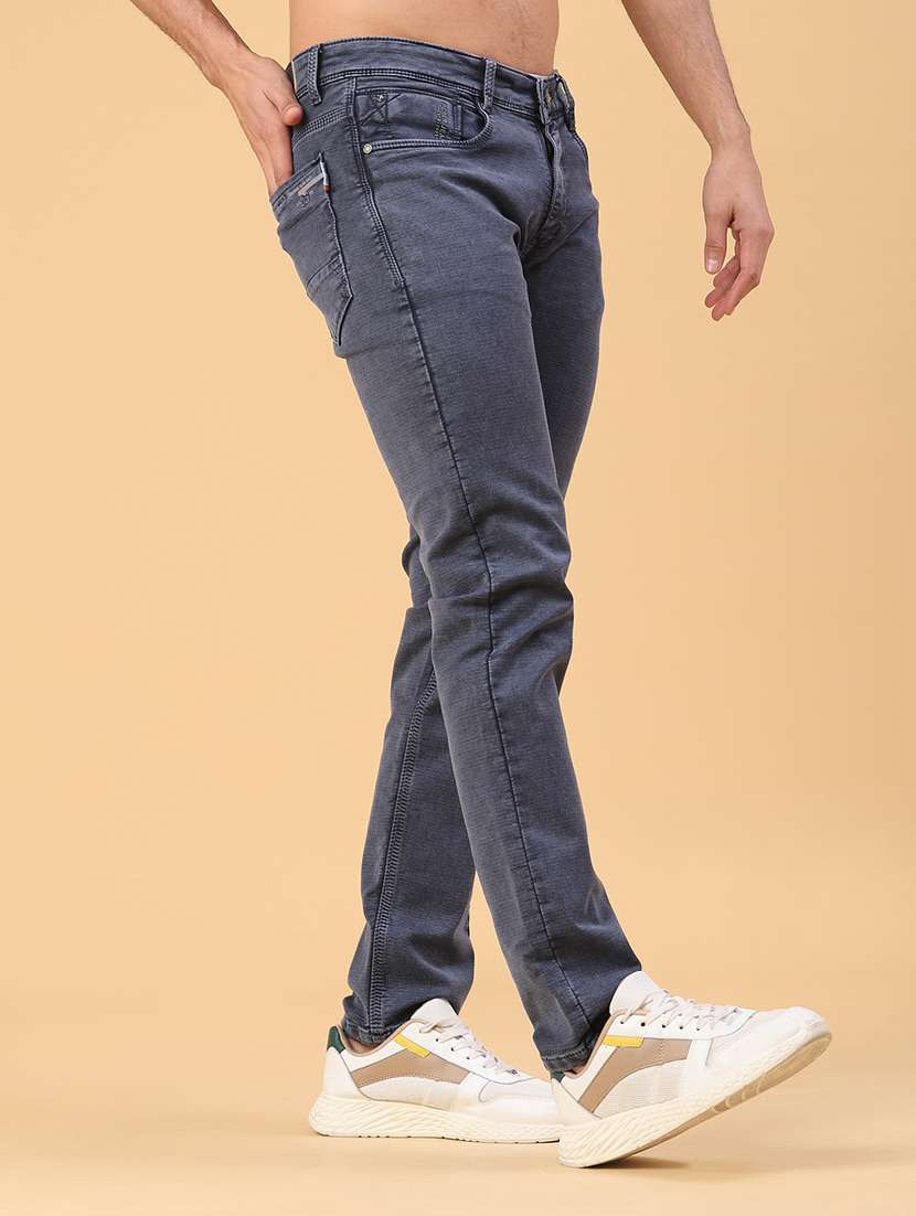 men plain mid rise full length slim fit jeans - 22223132 -  Standard Image - 1