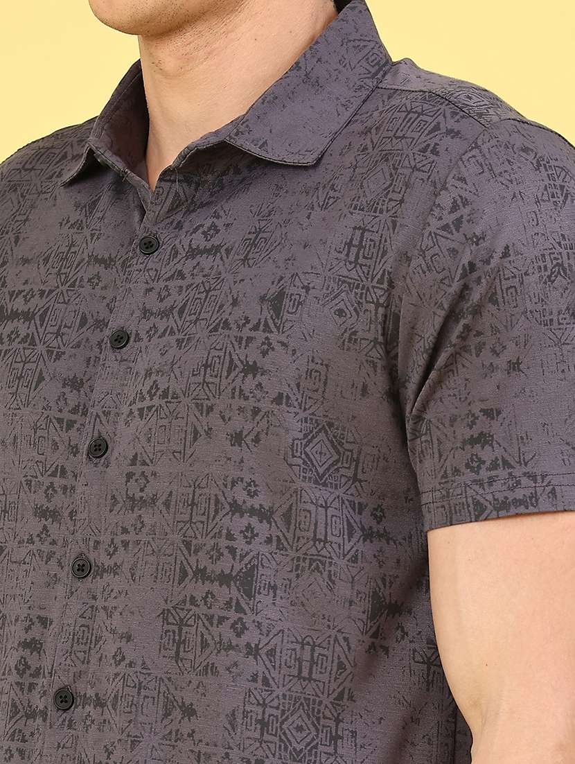 men printed short sleeve slim fit casual shirt - 22223165 -  Standard Image - 1