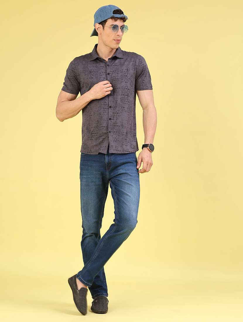 men printed short sleeve slim fit casual shirt - 22223165 -  Standard Image - 4