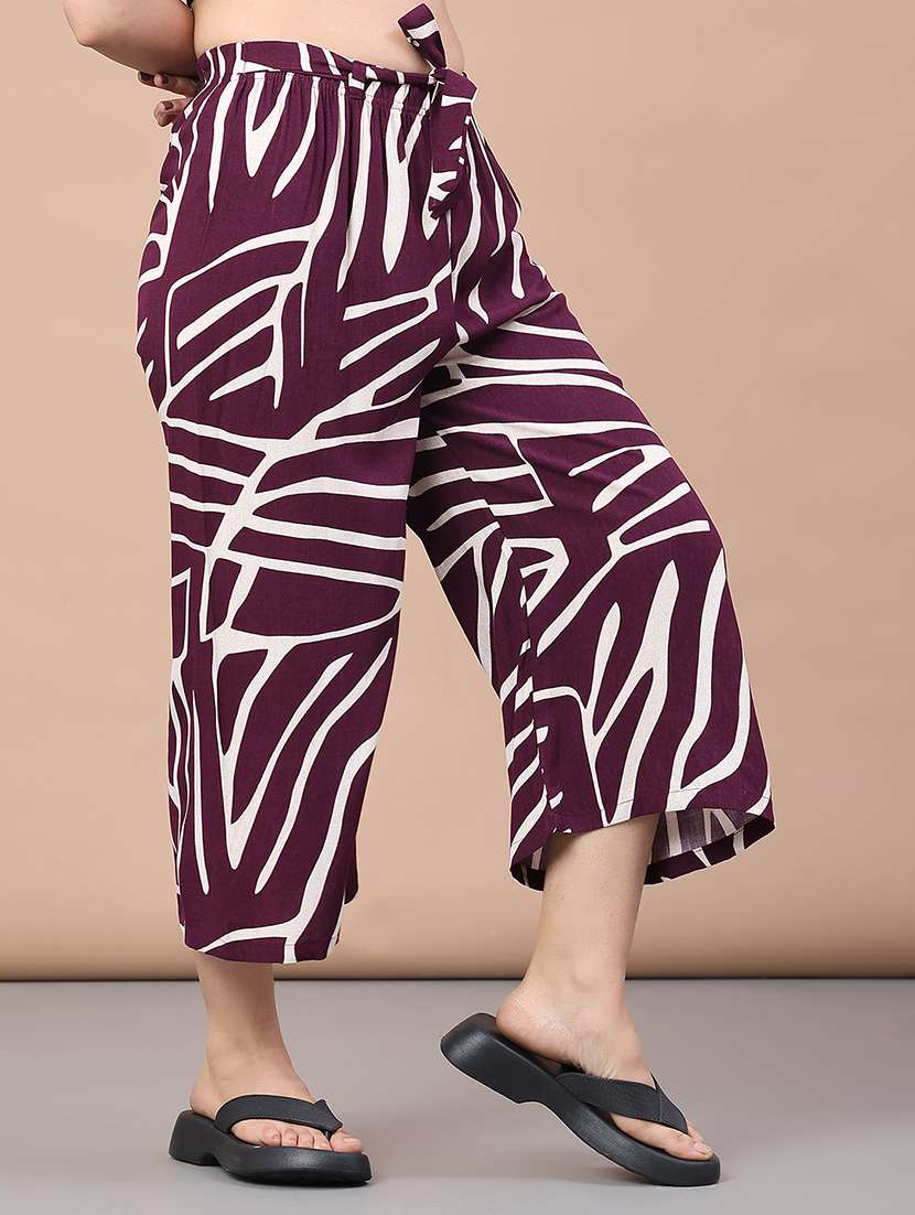 women abstract mid rise culottes trouser - 22223203 -  Standard Image - 1