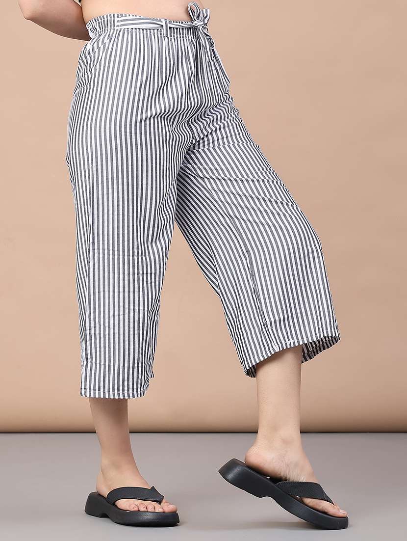 women striped mid rise culottes trouser - 22223205 -  Standard Image - 1