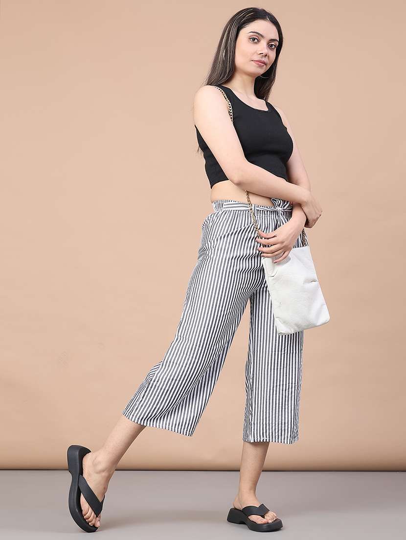 women striped mid rise culottes trouser - 22223205 -  Standard Image - 4