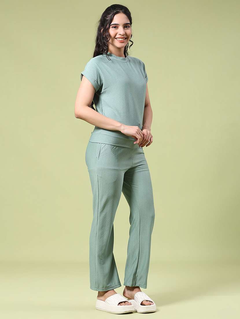 women self design short sleeve t-shirt & trouser co-ords set - 22223281 -  Standard Image - 4