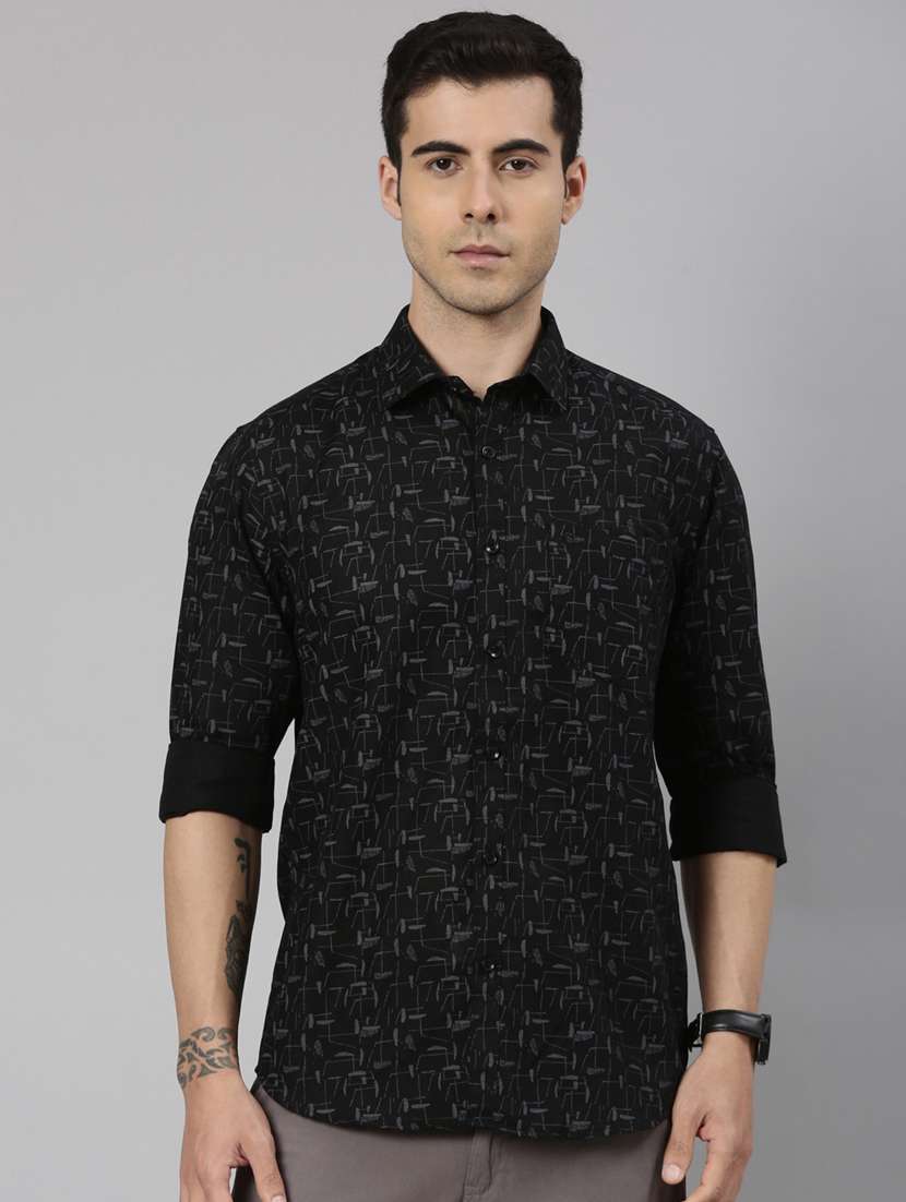 men printed long sleeve slim fit casual shirt