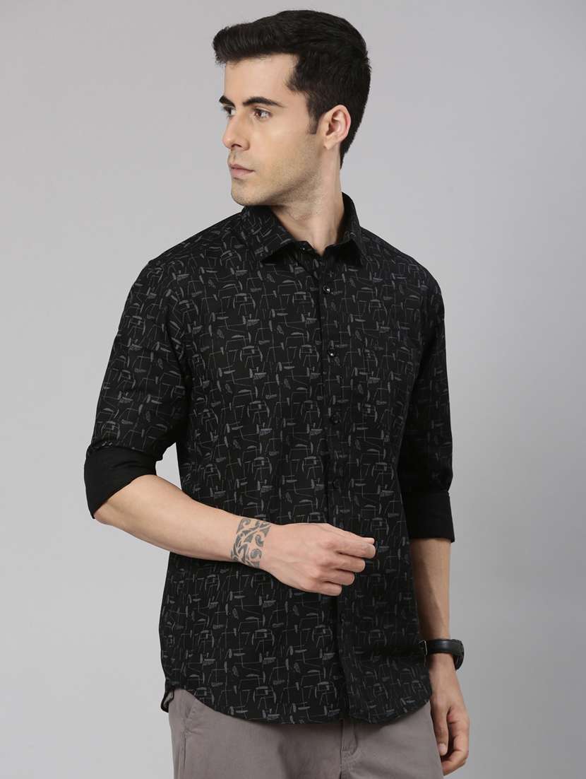 men printed long sleeve slim fit casual shirt - 22223375 -  Standard Image - 1