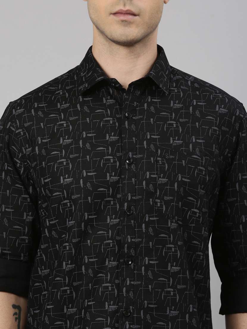 men printed long sleeve slim fit casual shirt - 22223375 -  Standard Image - 4