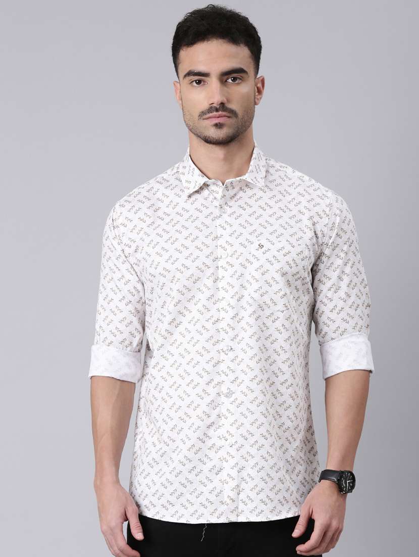 men printed long sleeve slim fit casual shirt