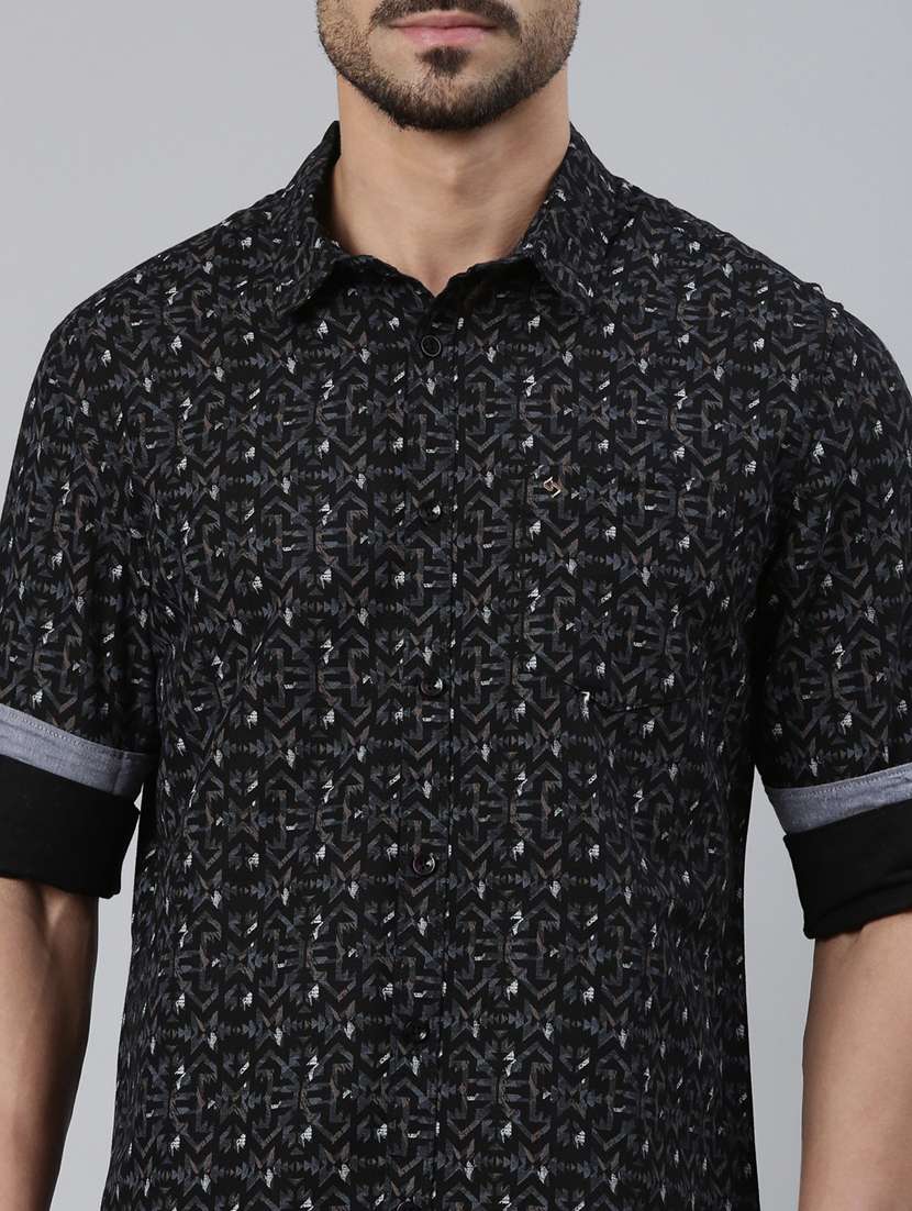 men printed long sleeve slim fit casual shirt - 22223384 -  Standard Image - 4