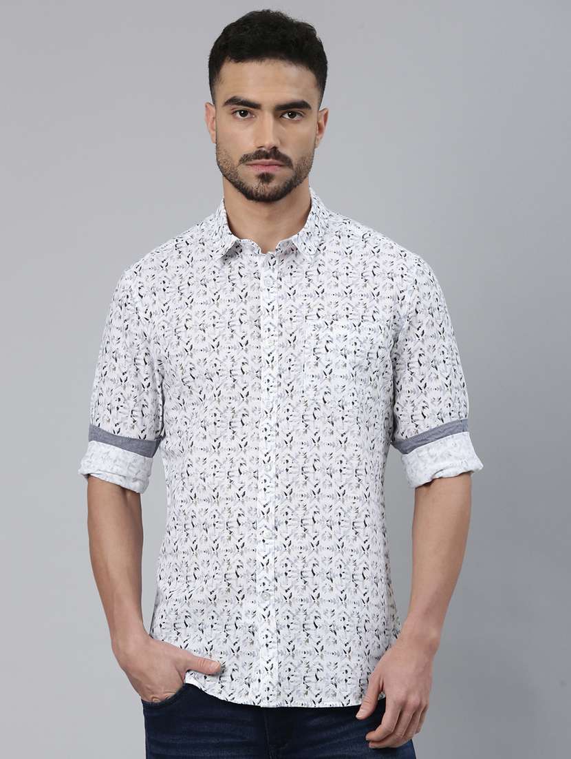 men printed long sleeve slim fit casual shirt