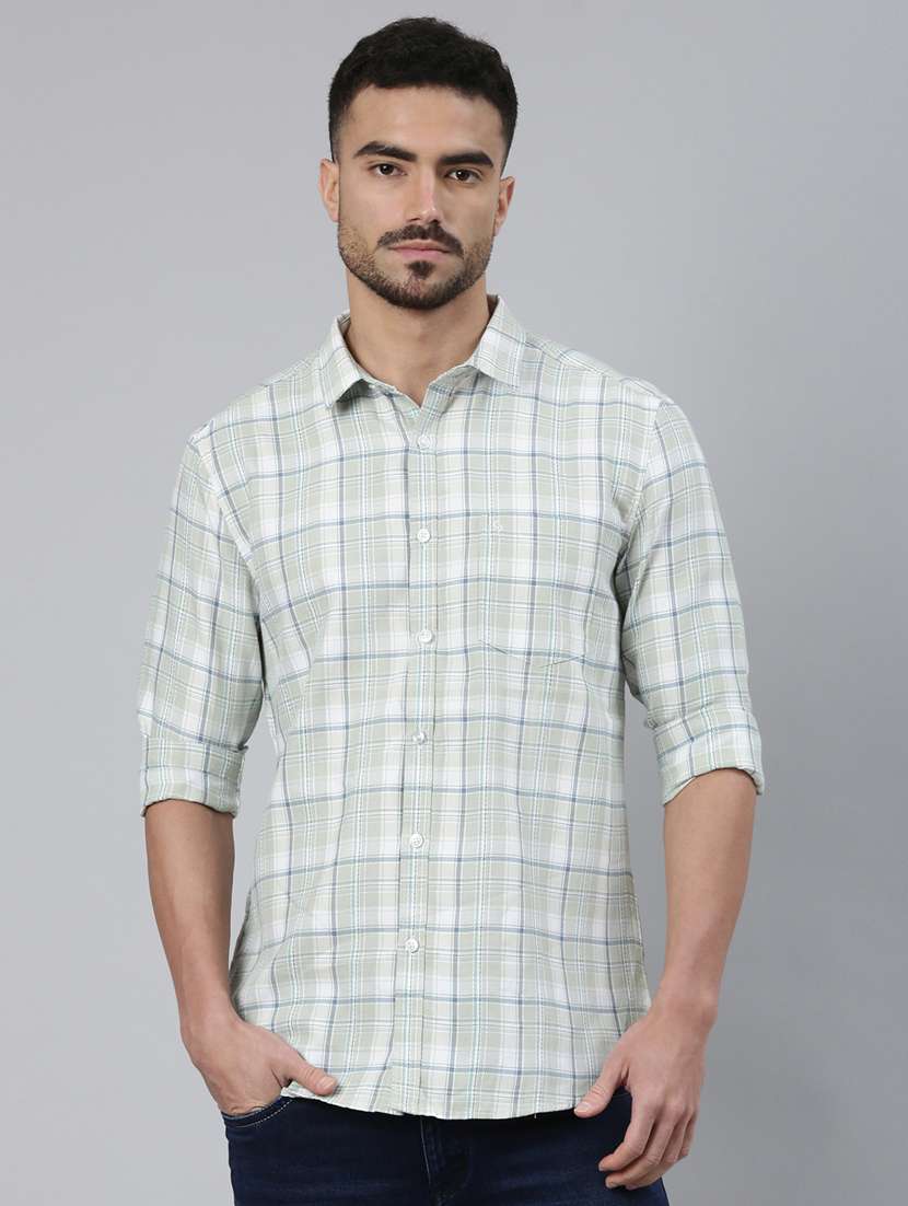 men checkered long sleeve slim fit casual shirt