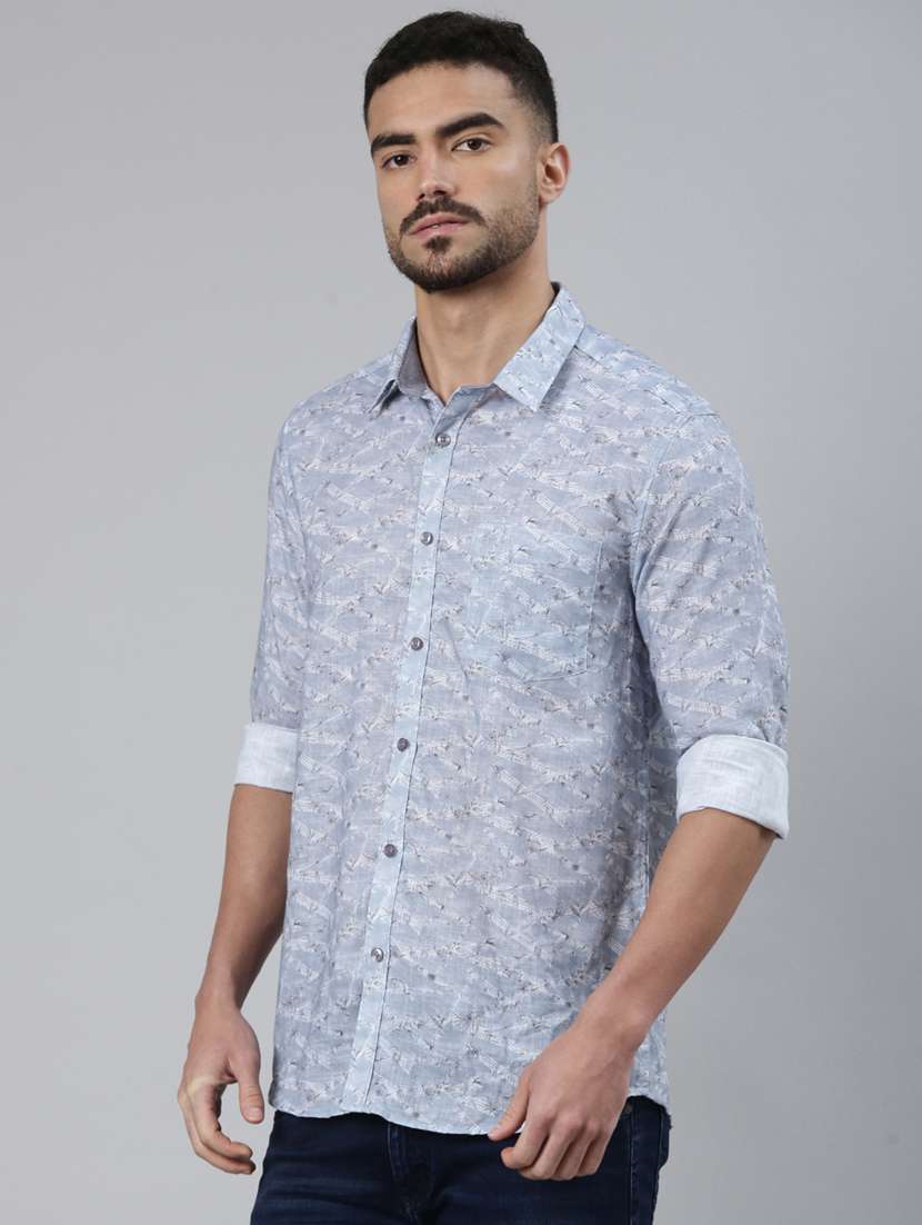 men printed long sleeve slim fit casual shirt - 22223396 -  Standard Image - 1