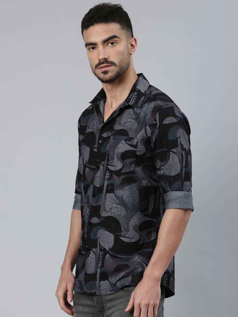 men printed long sleeve slim fit casual shirt - 22223399 -  Standard Image - 1