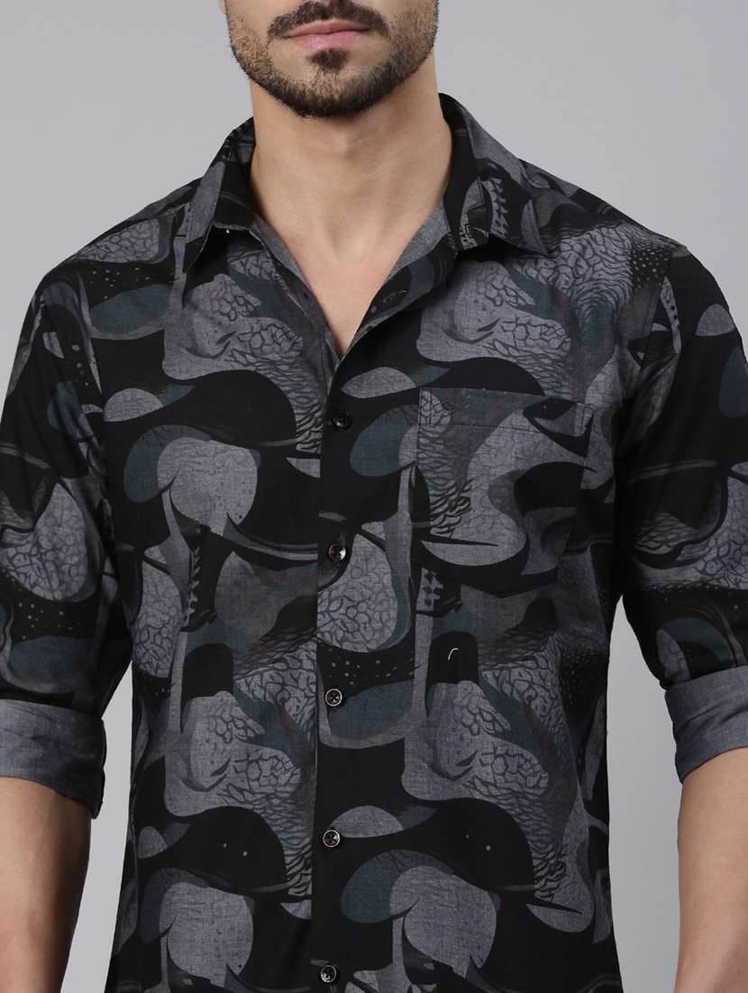 men printed long sleeve slim fit casual shirt - 22223399 -  Standard Image - 4